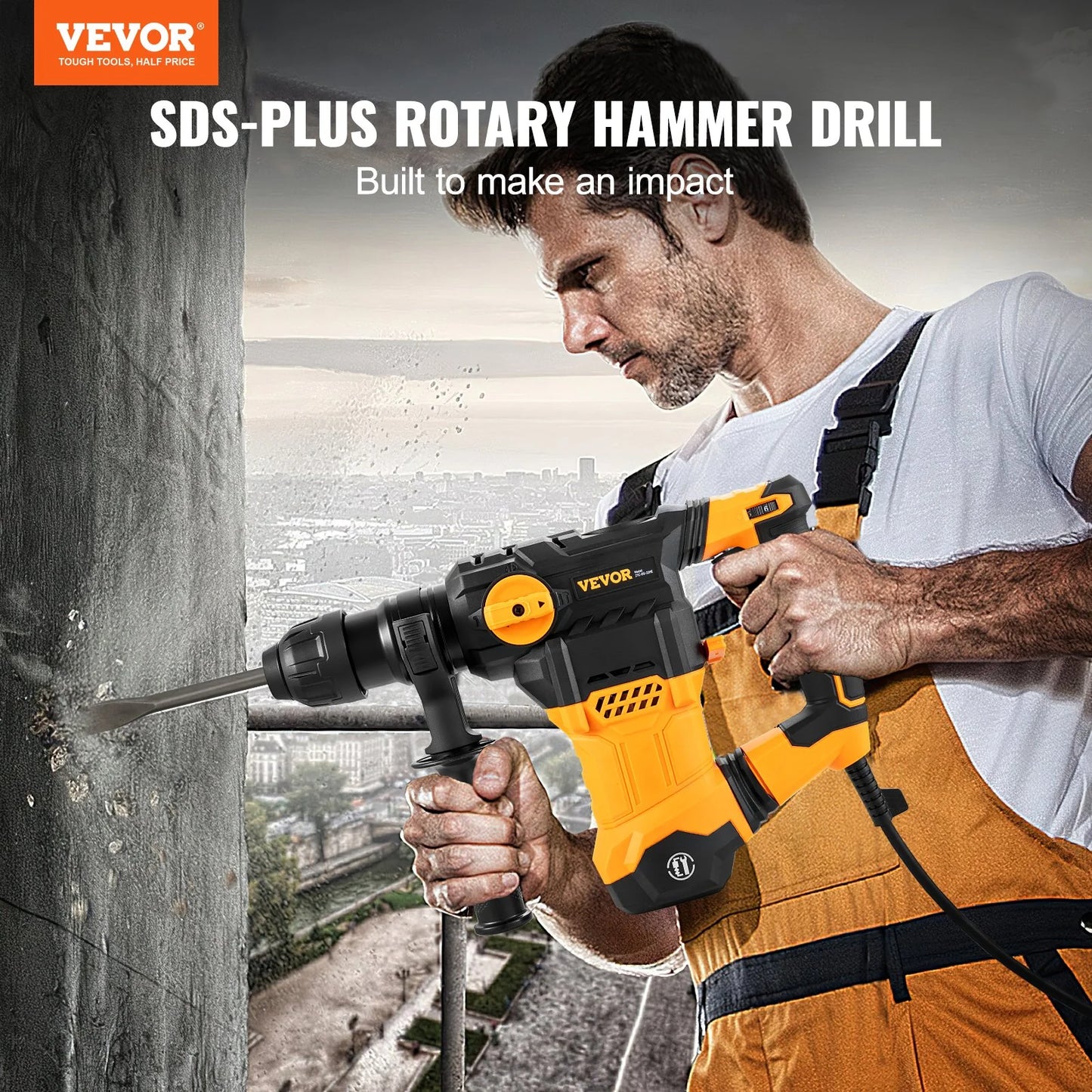 VEVOR Rotary Hammer Drill Corded Drills 1-1/4 4 Modes Sds-Plus Chipping Hammers