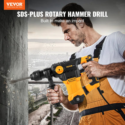 VEVOR Rotary Hammer Drill Corded Drills 1-1/4 4 Modes Sds-Plus Chipping Hammers